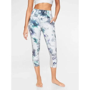 Athleta Leggings XS White Floral Mudra Capri Mesh High Rise Workout